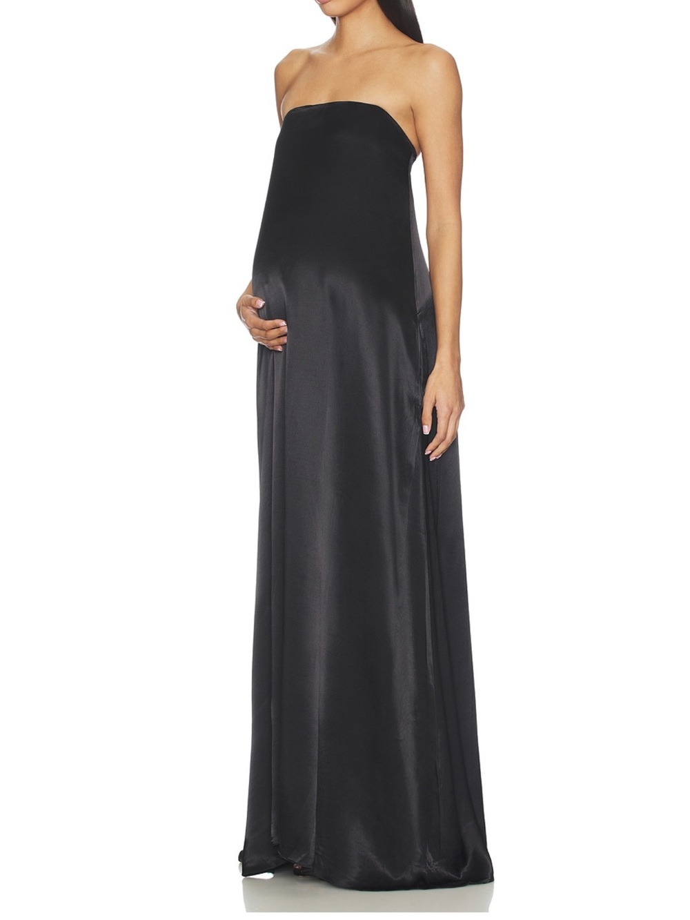 Strapless Black Satin Maxi Maternity Dress